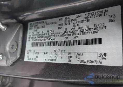 2014 Ford Escape Titanium z USA, uszkodzony, nr VIN 1FMCU0J94EUD63458